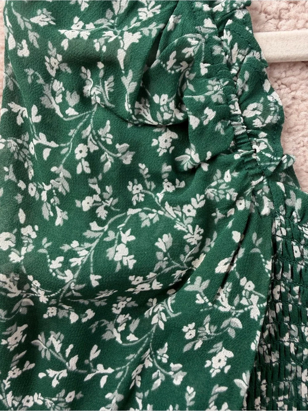 Reformation Smocked Green Floral Square-Neck Top